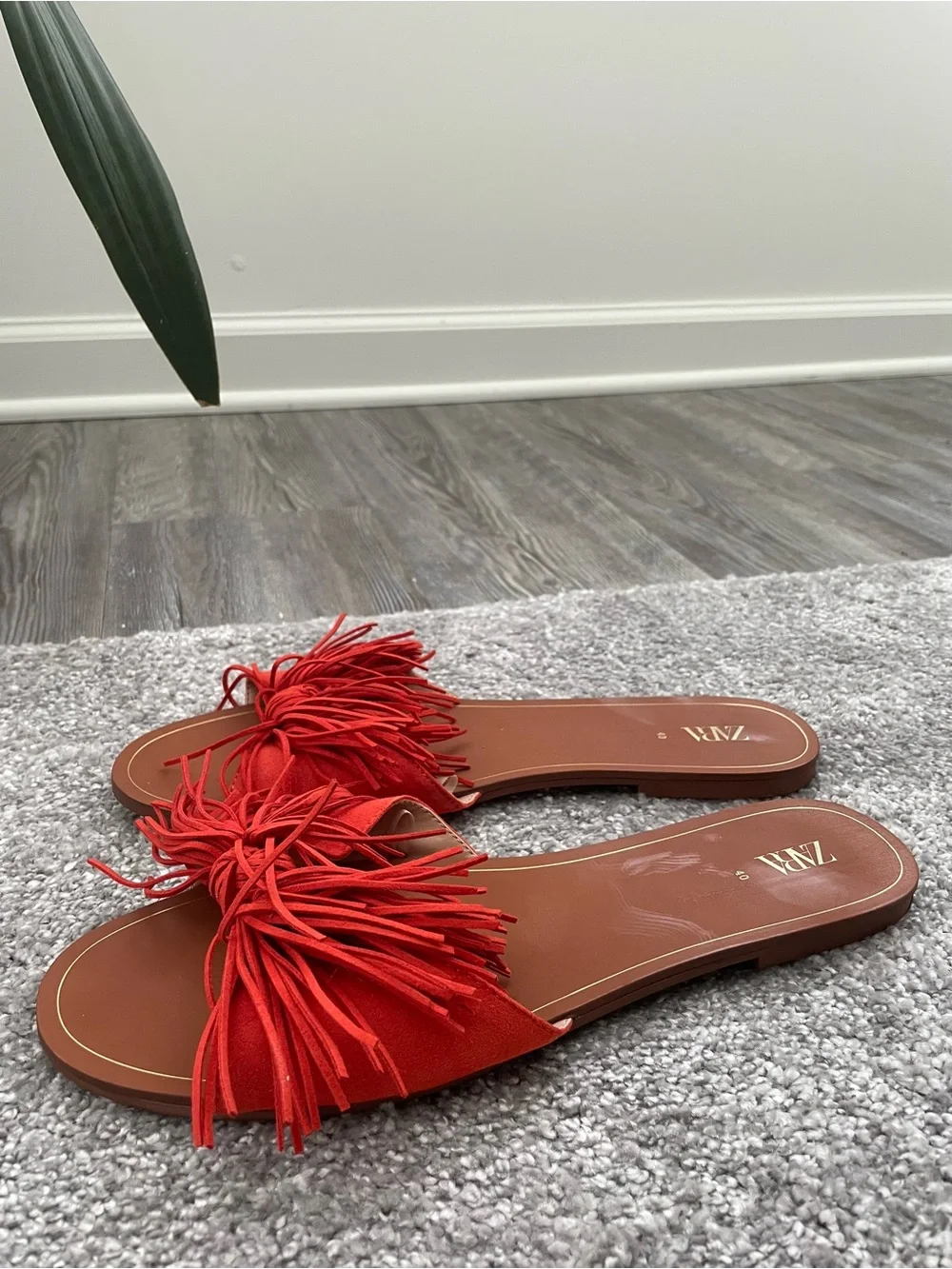 ZARA Red Tassel Slide Sandals - Picture 2 of 2